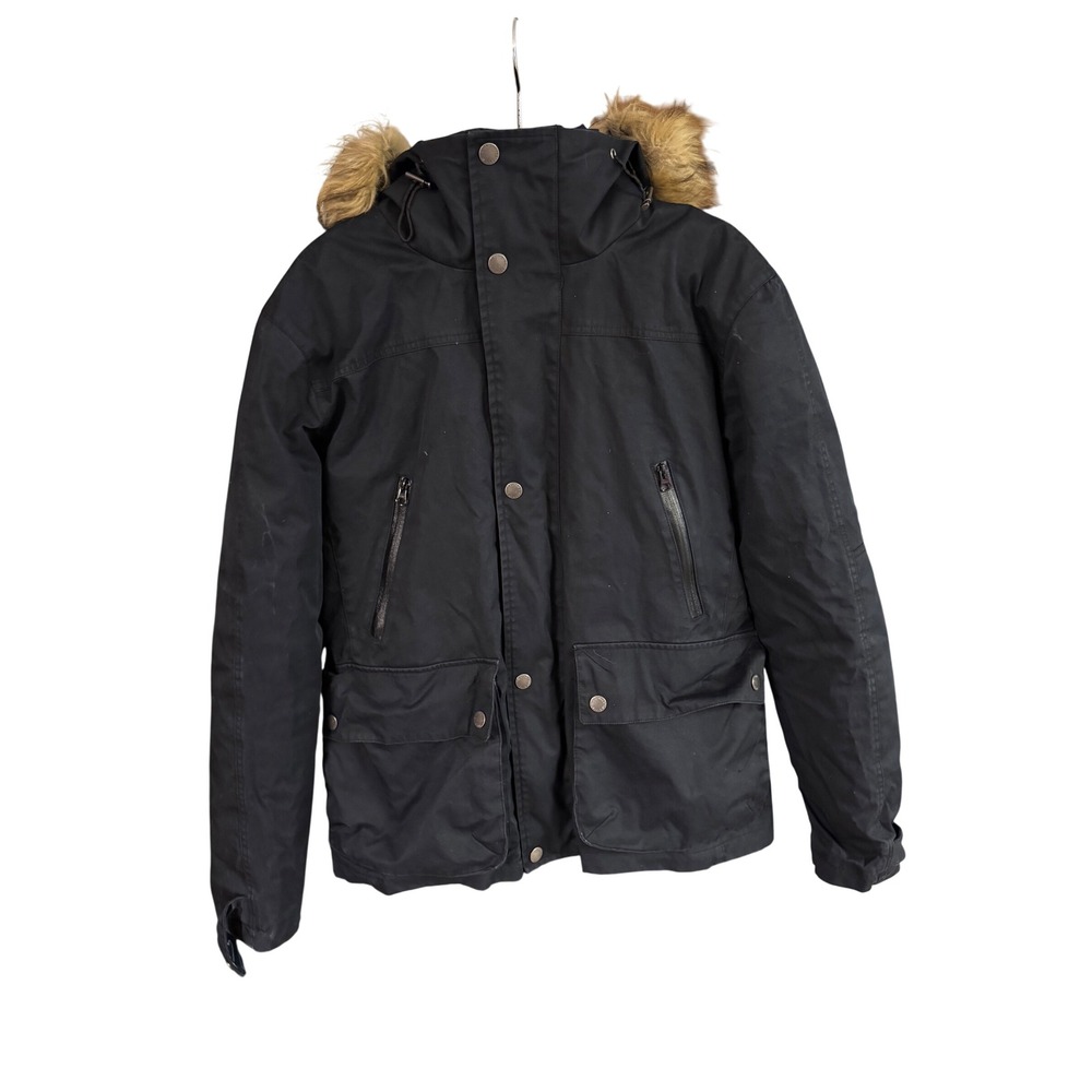 Helstons Black Heavyweight Parka Motorcycle Jacket with Faux Fur Trim Hood